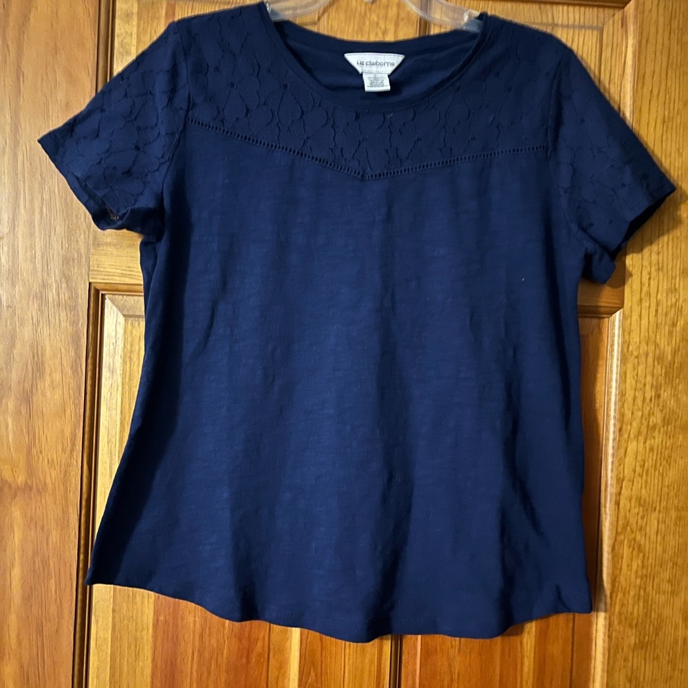 Liz Claiborne Navy Lace Detailed Top